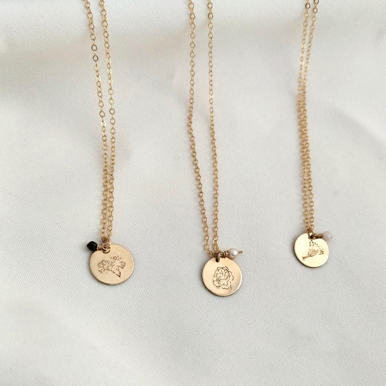 birth flower necklace with birthstone