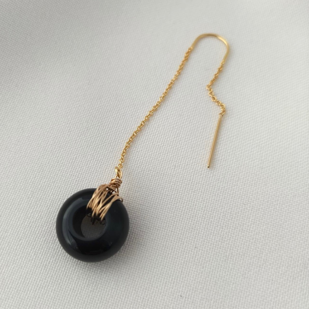 Black Onyx ear threader - single earring