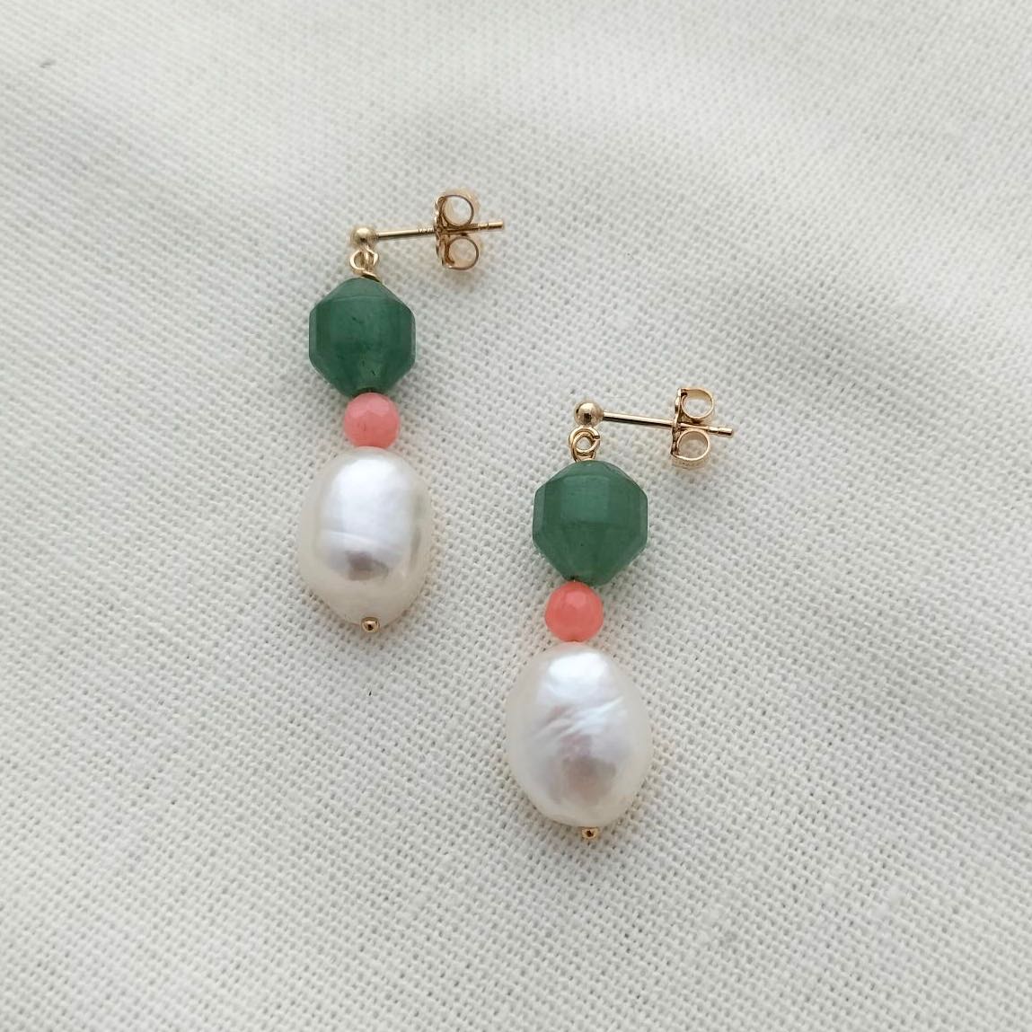 green white and pink earrings