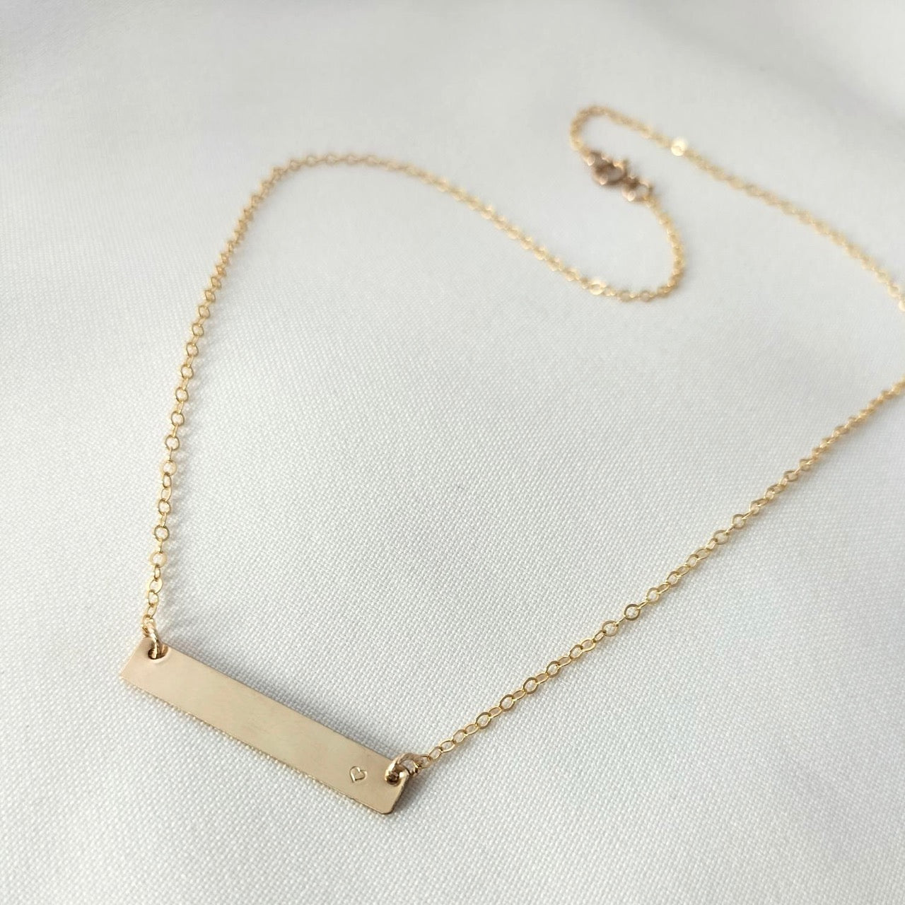 Gold Bar Necklace with heart