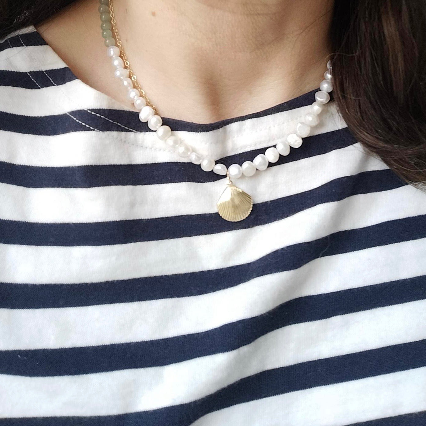 Bead and gold shell necklace