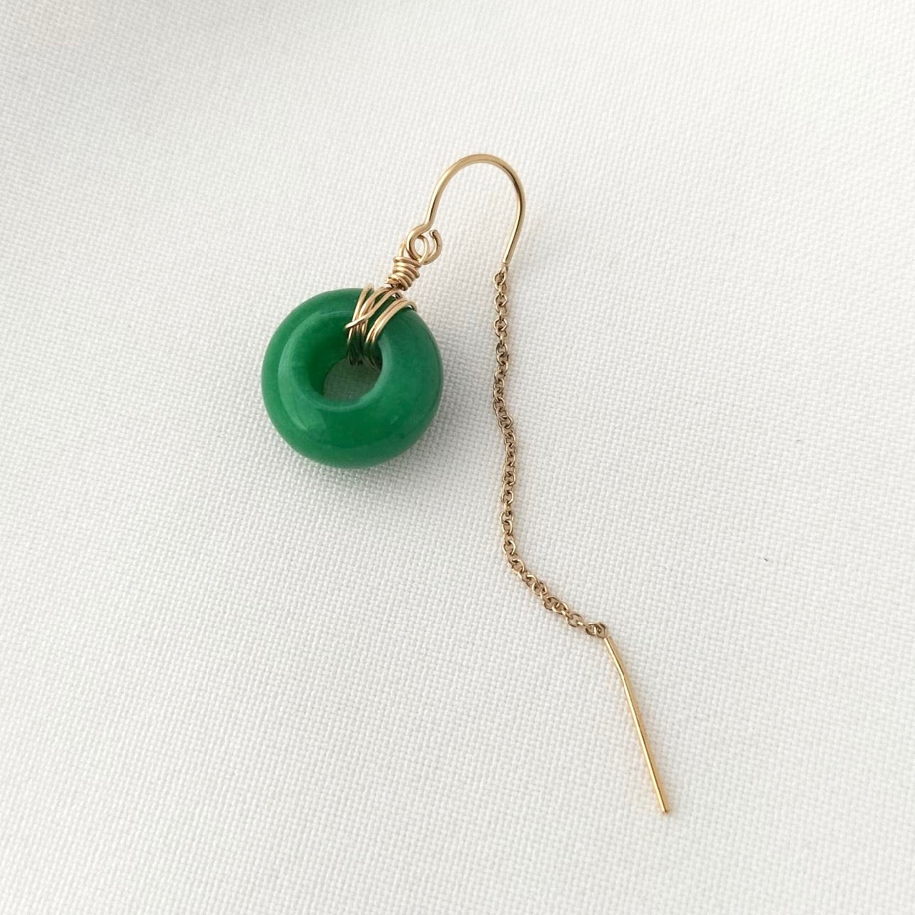 Green jade ear threader - single earring