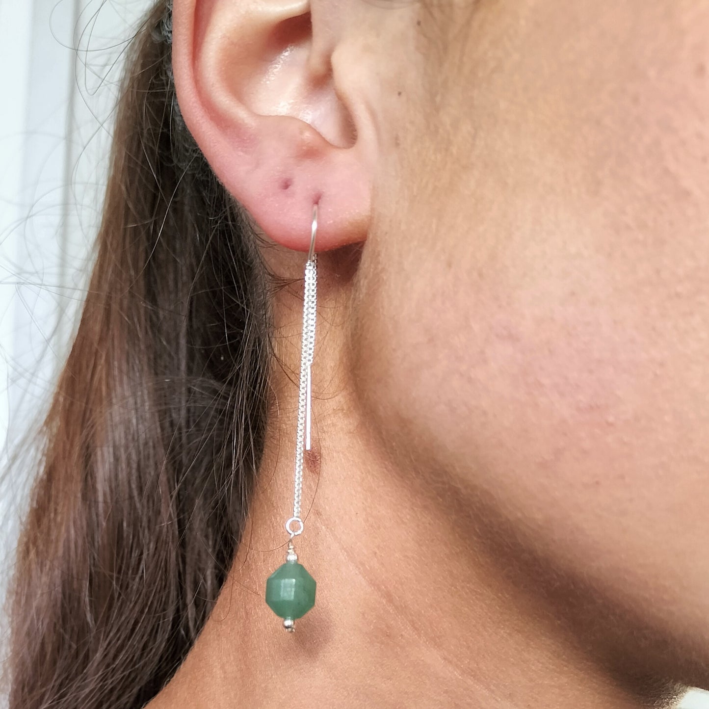 Aventurine Ear Threaders - sterling silver