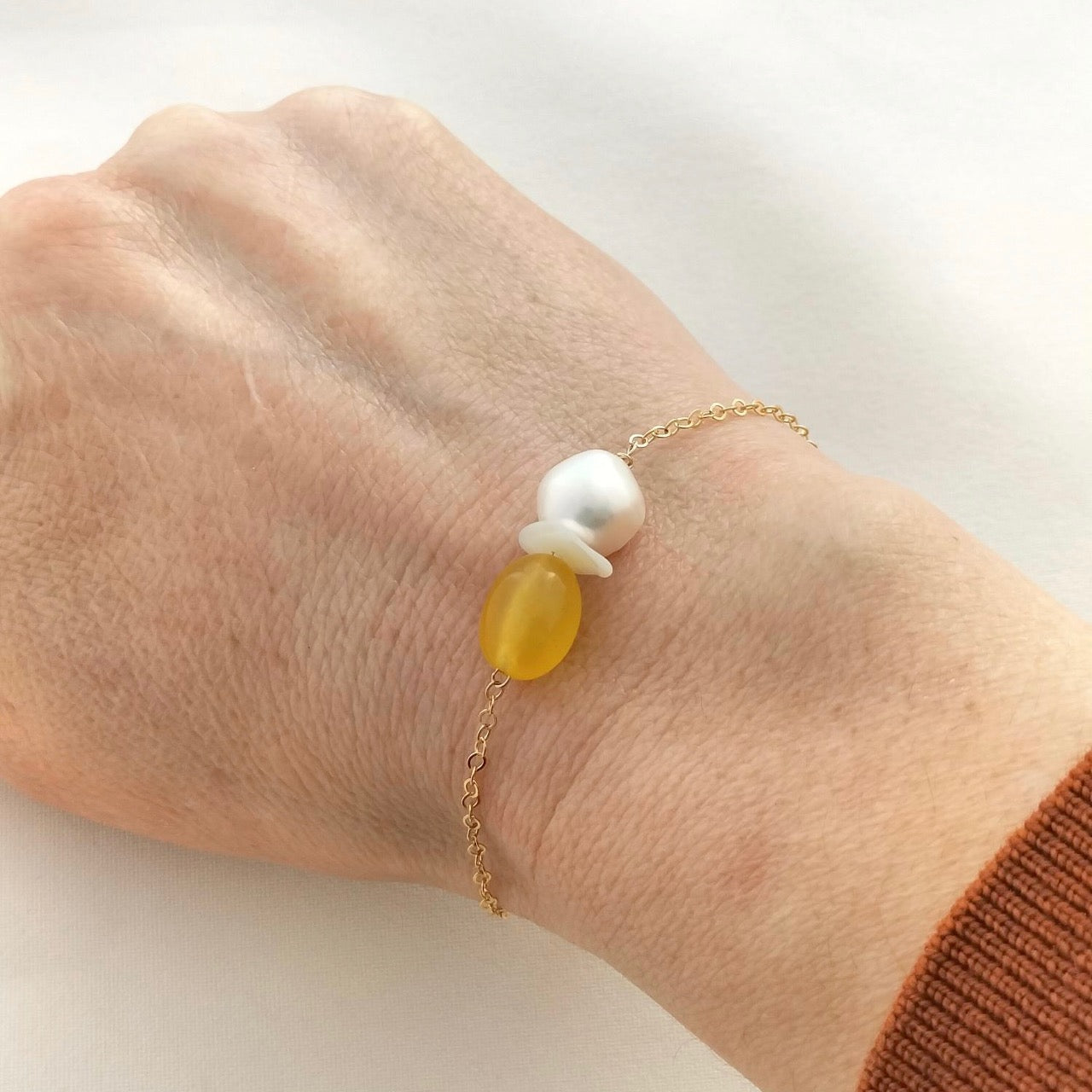Yellow Bead & Pearl bracelet