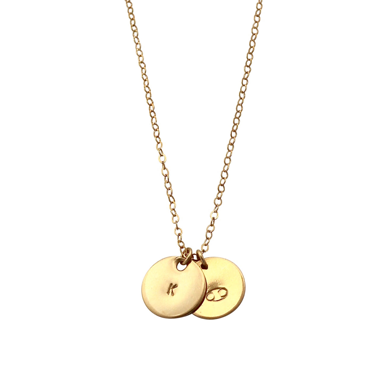 Gold Initial This necklace with two discs