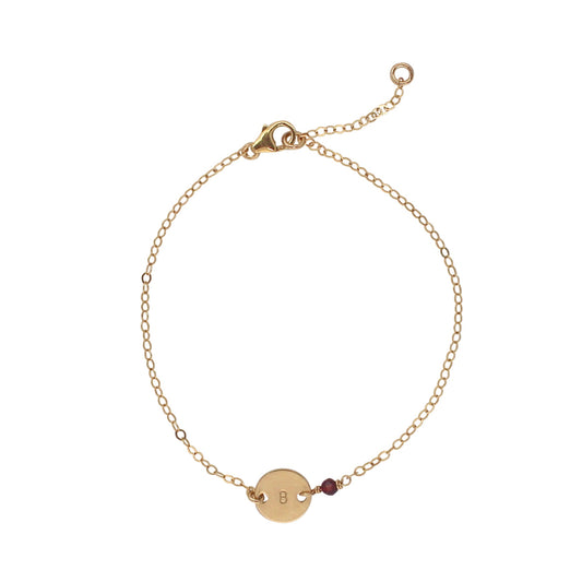 Gold Birthstone bracelet - January - Garnet