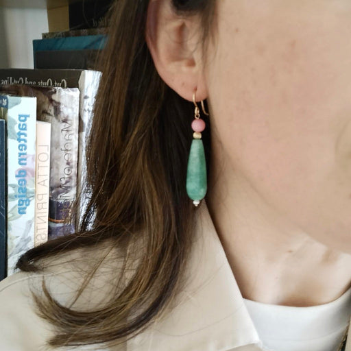 Long Green and Pink Chalcedony earrings