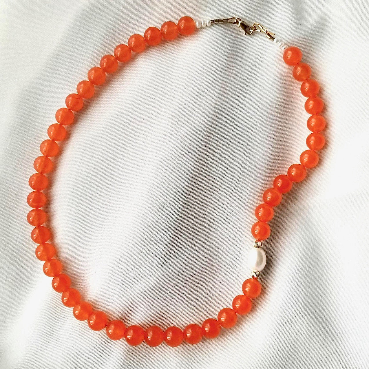 Orange jade beaded necklace