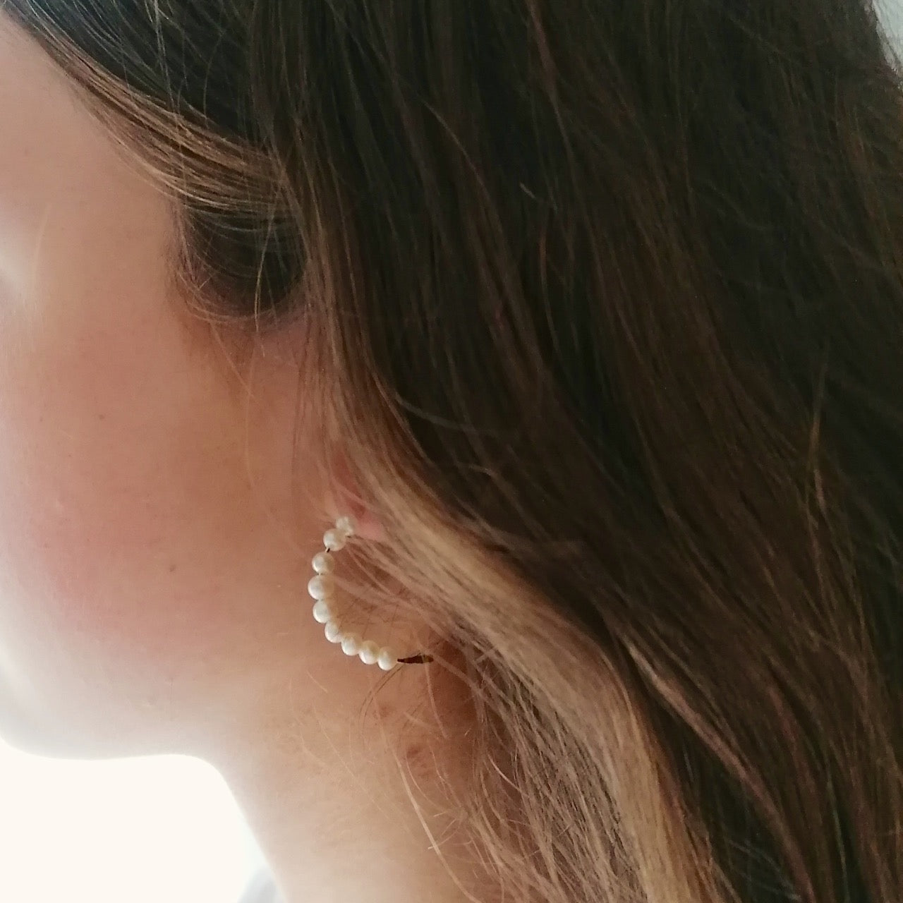 Beaded pearl hoop earrings