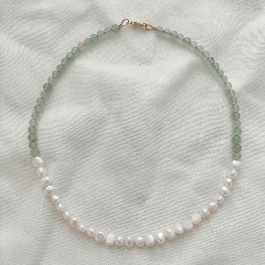 Aventurine and Pearl beaded necklace