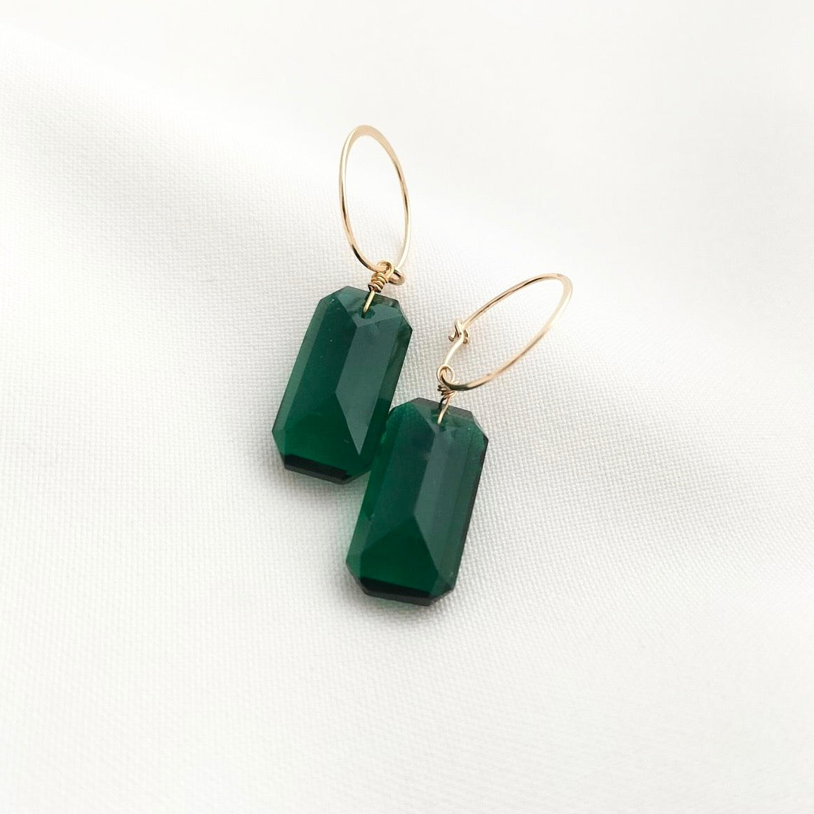 Green emerald quartz rectangle earrings