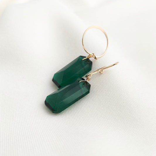 Green emerald quartz rectangle earrings
