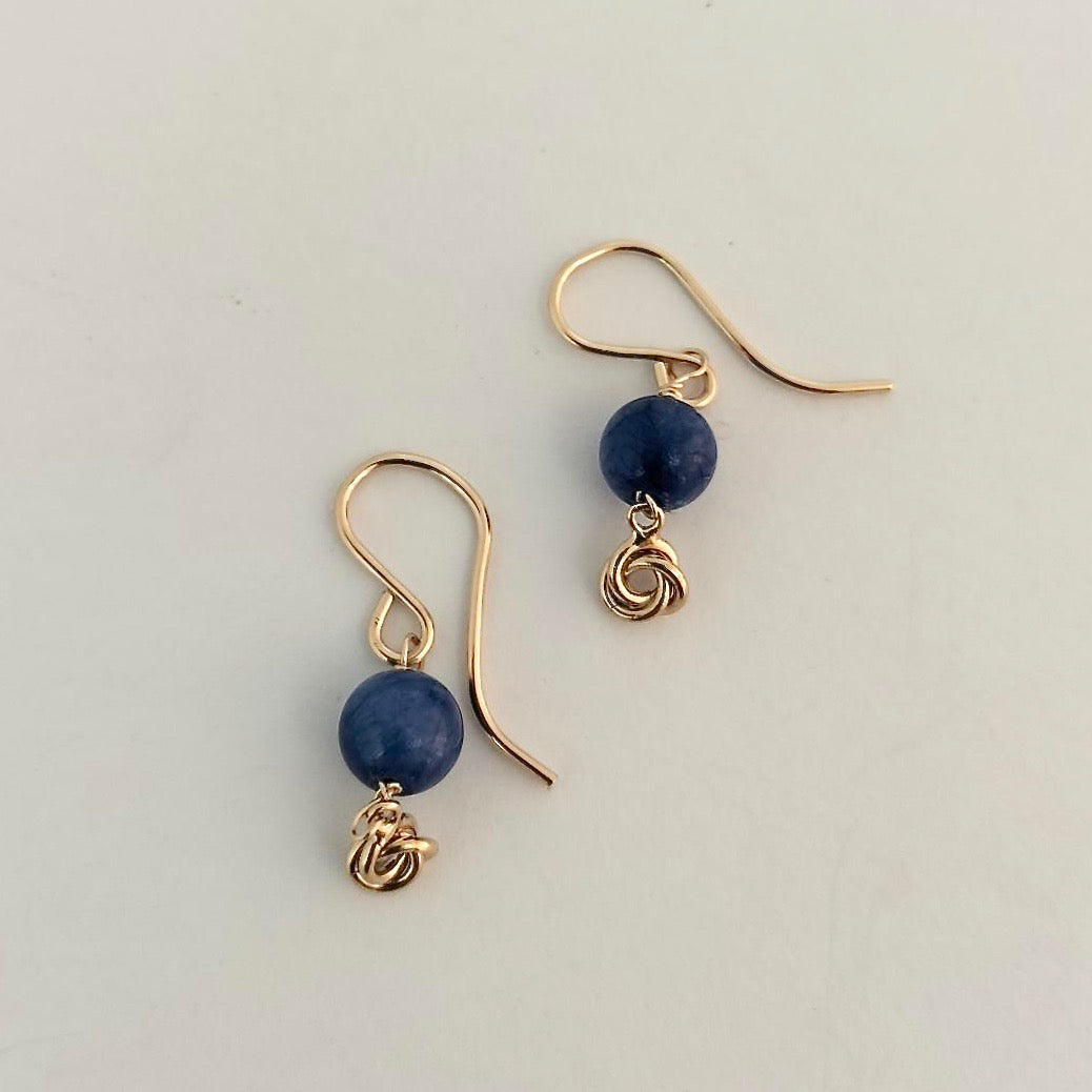 Gold Knot and Blue Bead earrings
