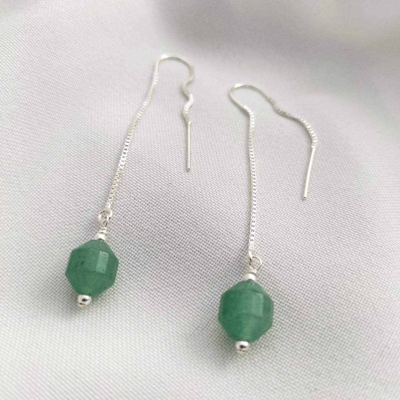 sterling silver ear threaders with green beads