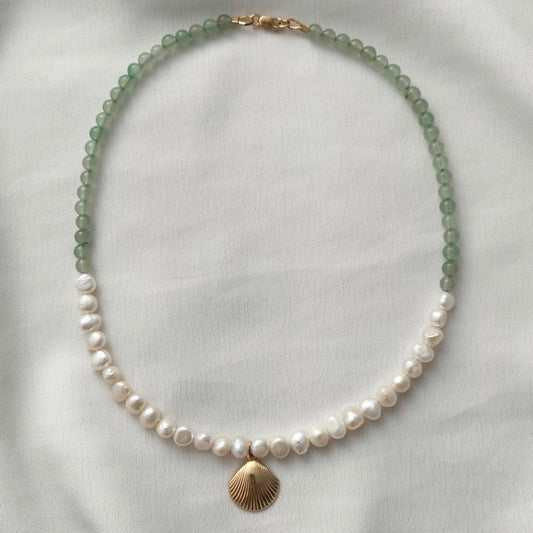 Bead and gold shell necklace