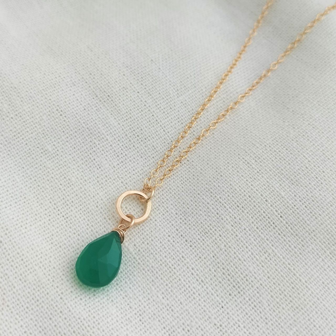 Green Onyx and Gold Circle necklace