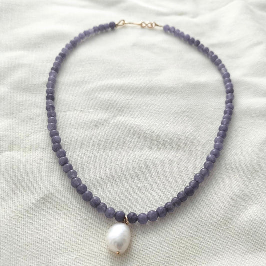 Purple Aquamarine Beaded choker necklace