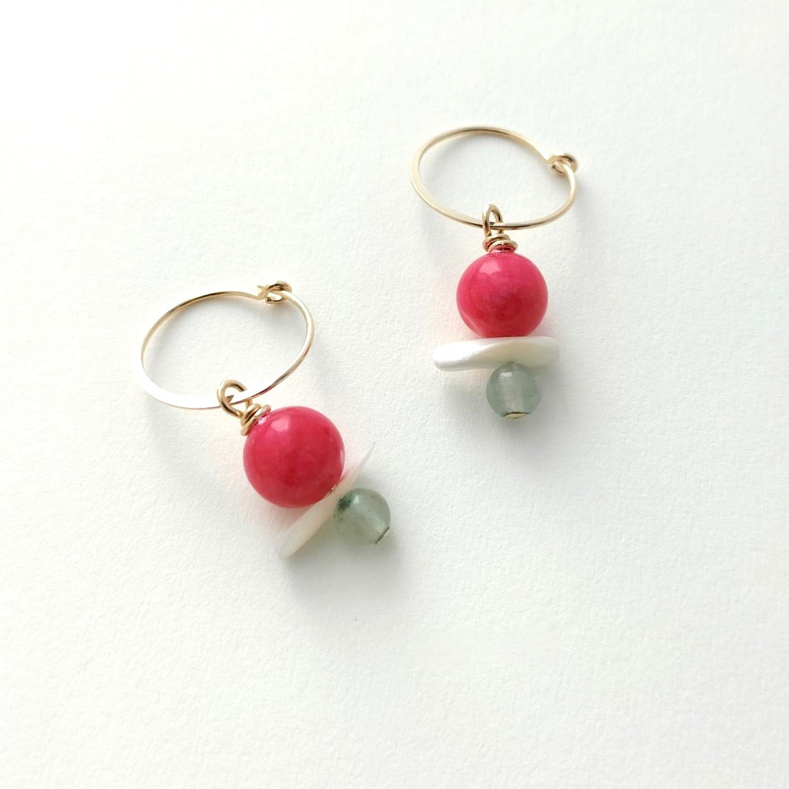 Pink and green bead earrings