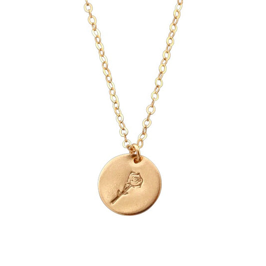 Botanical rose necklace - gold disc pendant
