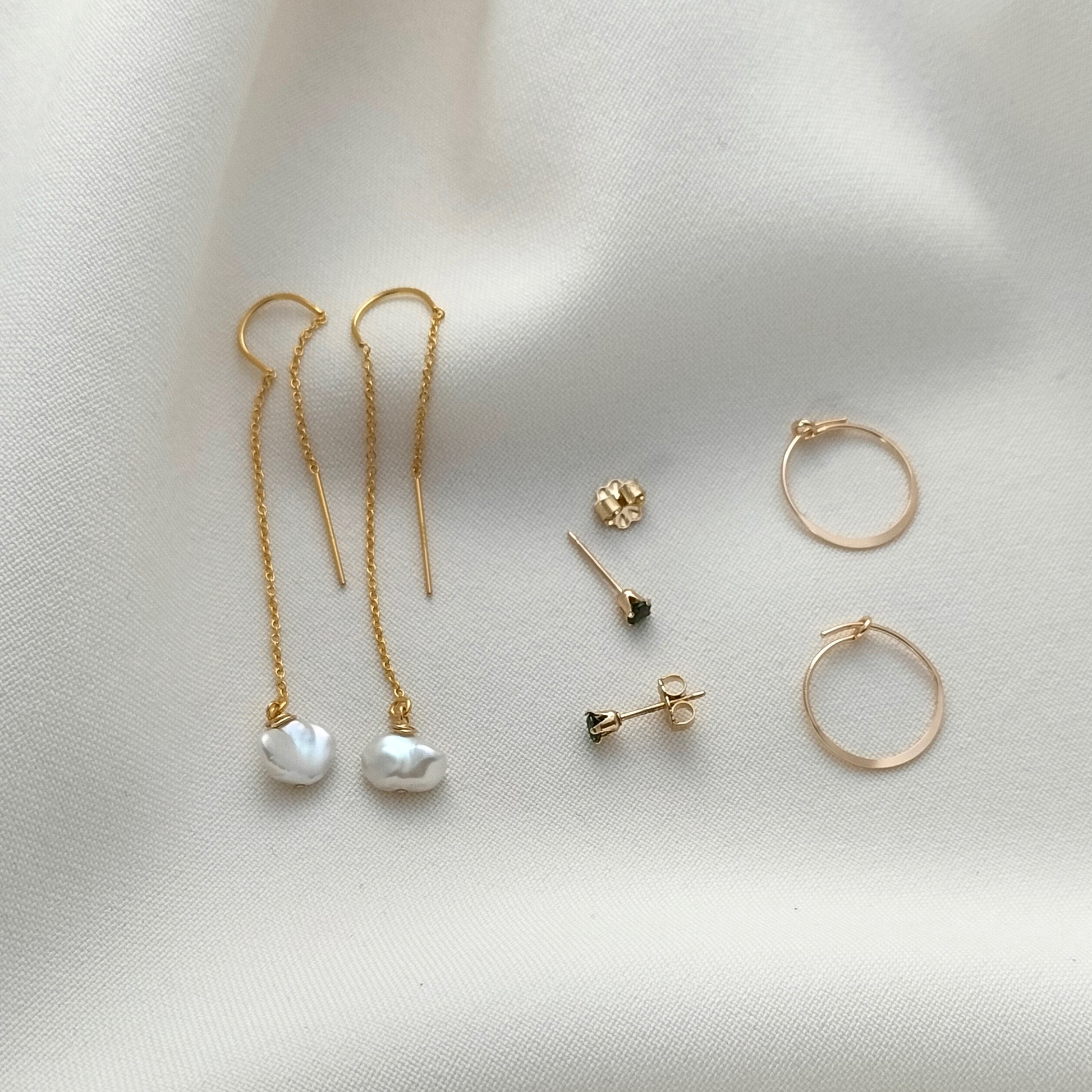 Gold ear threader earring set