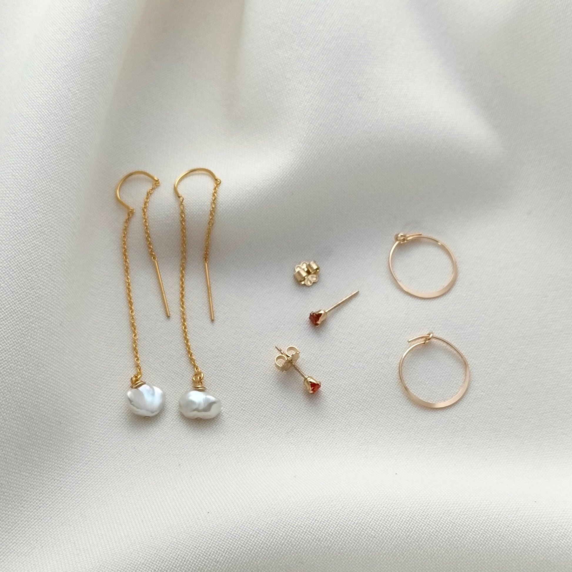 Gold ear threader earring set
