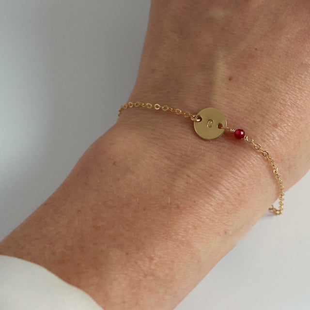 Gold Birthstone bracelet - July - Ruby