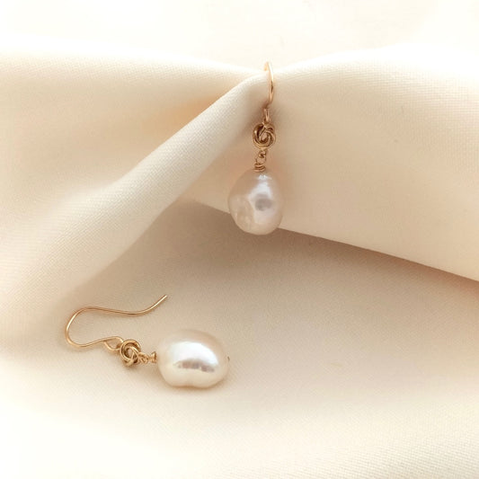 Gold love knot and pearl earrings
