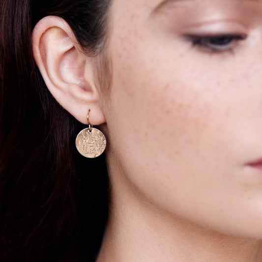 Large Gold Hammered Disc earrings