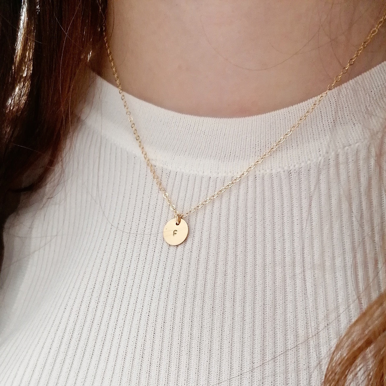 Gold initial outlet disc pendant