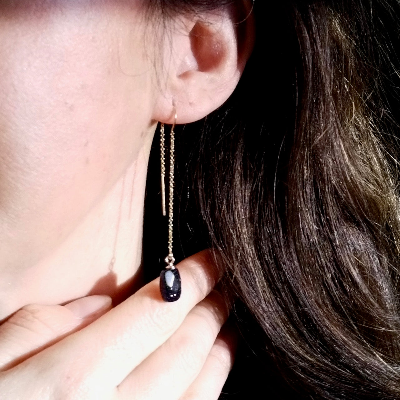 Blue sandstone ear threader earrings