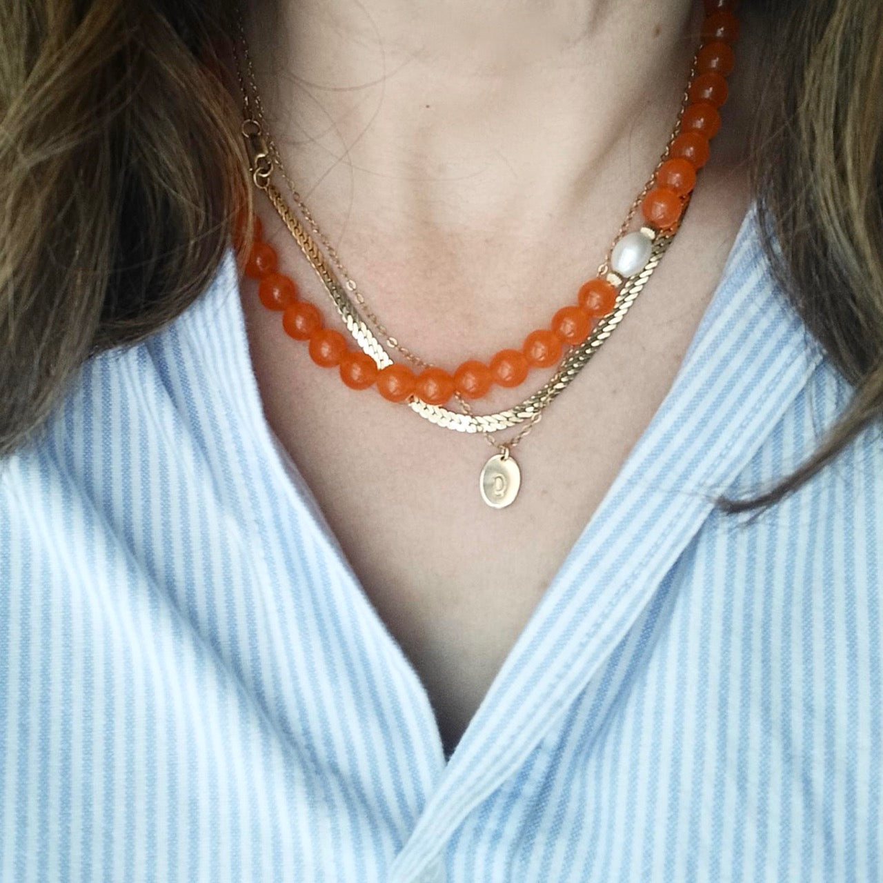 Orange jade beaded necklace