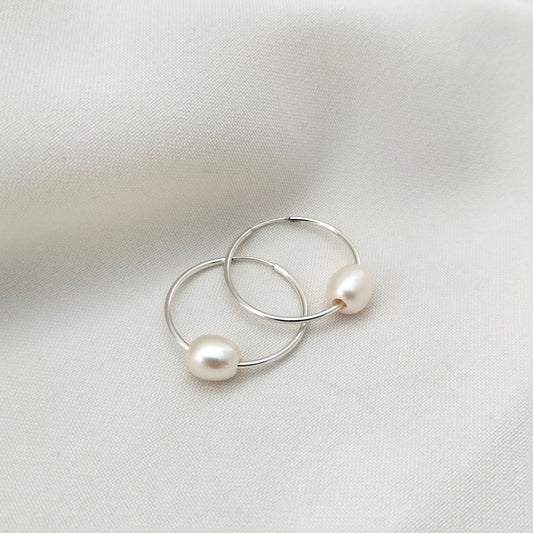 Silver pearl hoop earrings