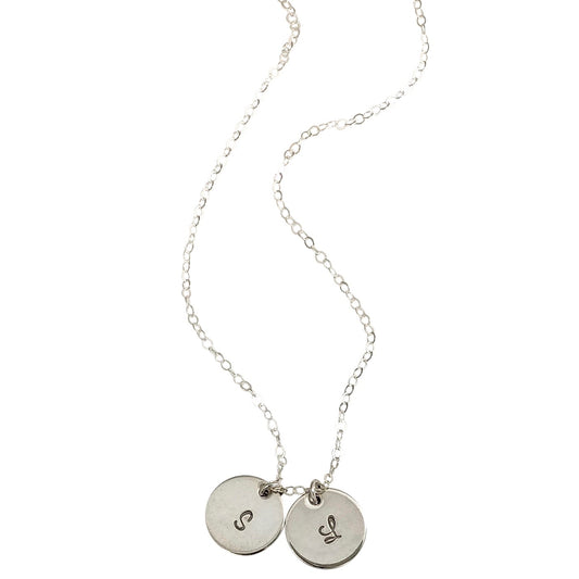 Silver personalised double disc necklace