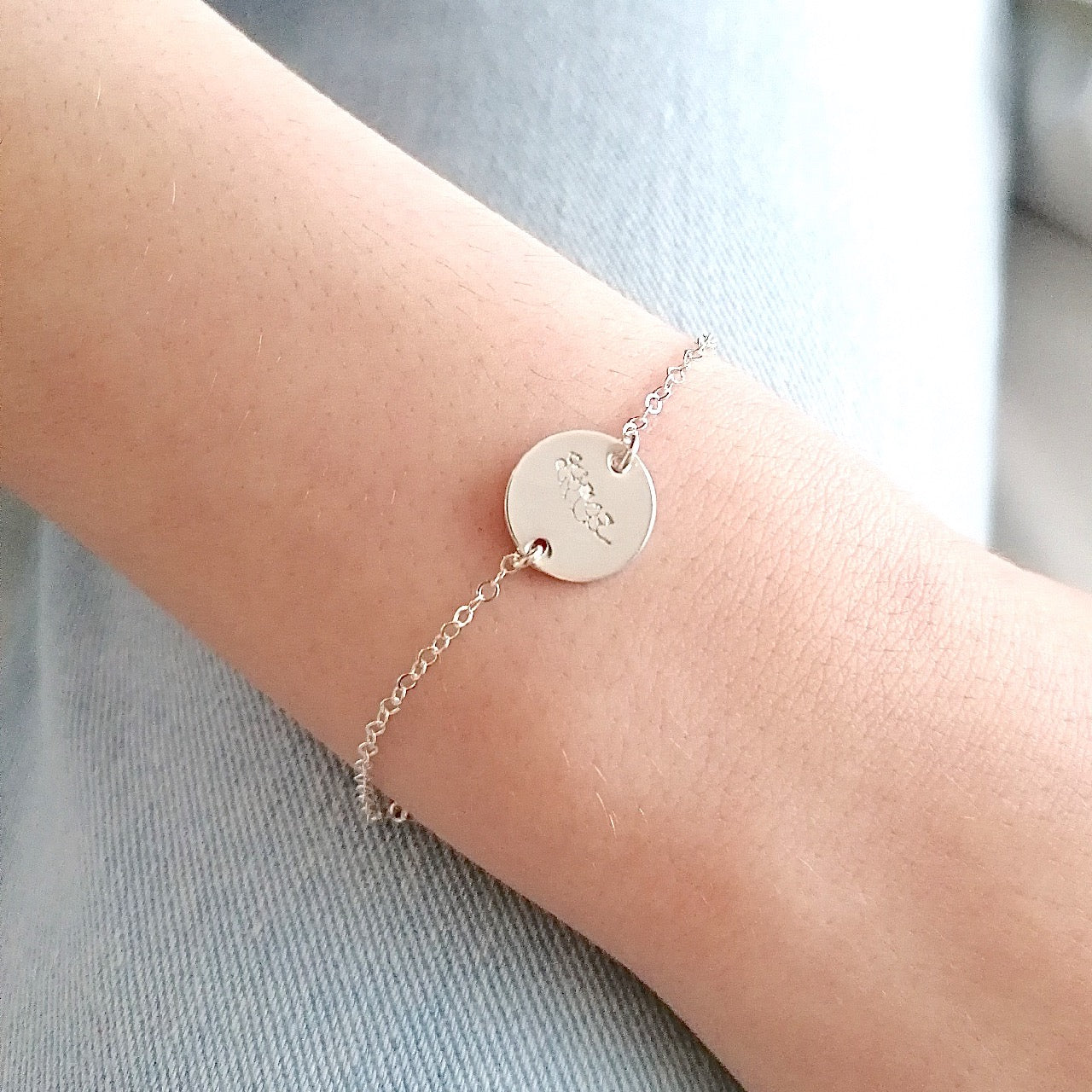Silver Birth Flower bracelet