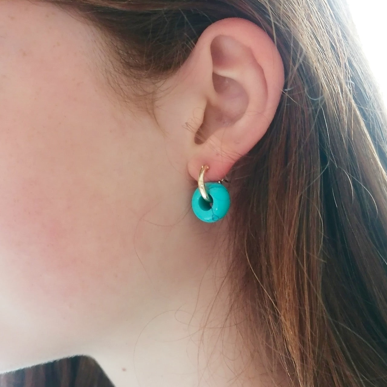 Turquoise ear hugger hoop earrings