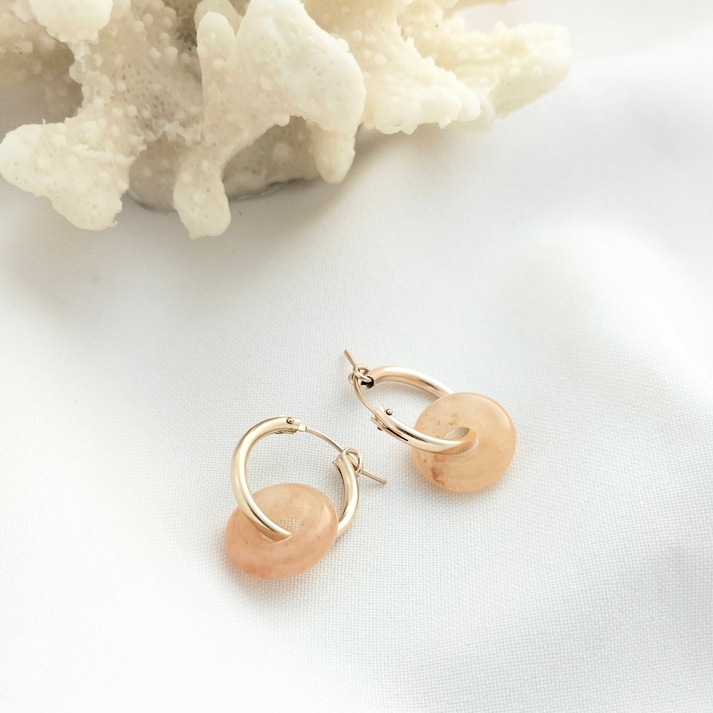 Peach gemstone hoop earrings