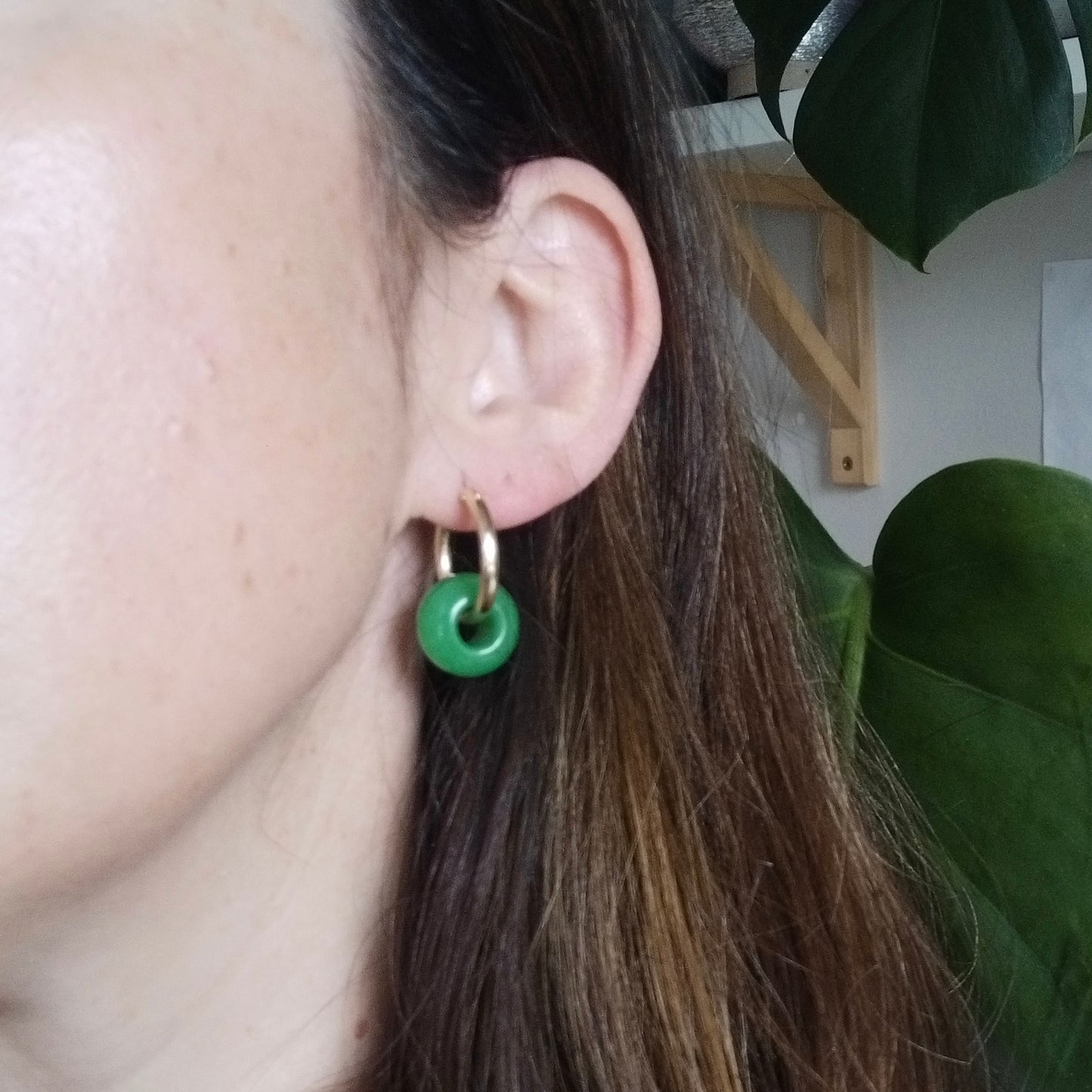 Green jade hoop earrings