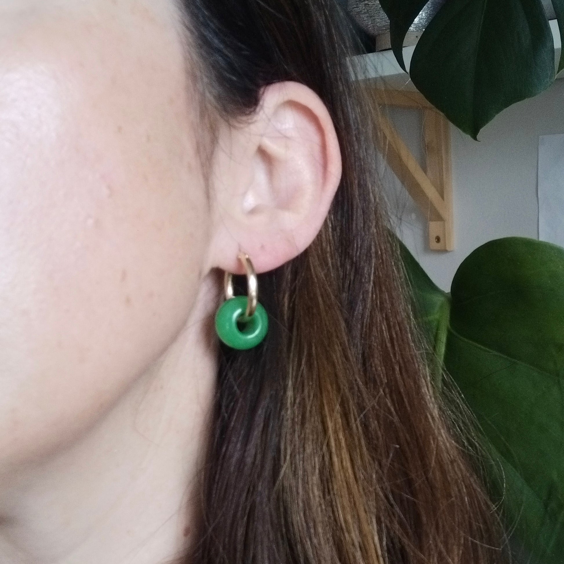 Green jade hoop earrings