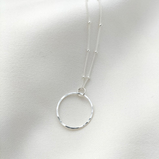 Large Silver Hammered Circle necklace