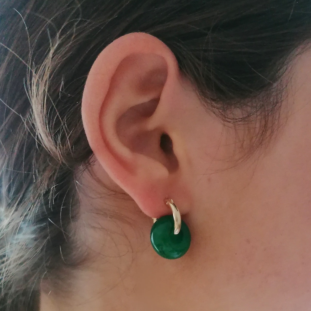 Green jade ear hugger hoop earrings